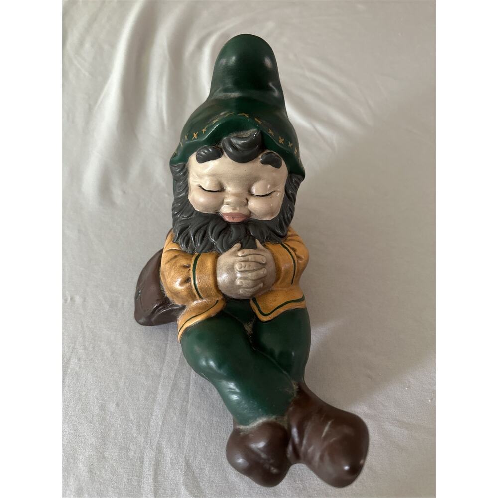 1970s Ceramic Sleeping Garden Dwarf / Gnome, 10" Long, Hand Painted -Nice!